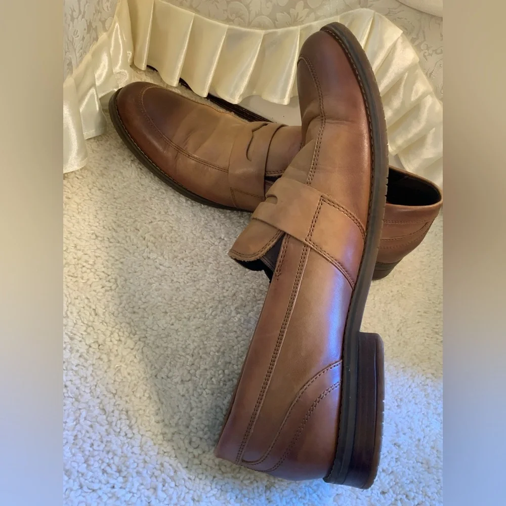 ROCKPORT MENS LEATHER PENNY LOAFERS
